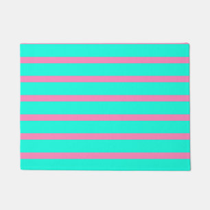 Pastelltürkis, blau-grün und rosa Streifen Fußmatte