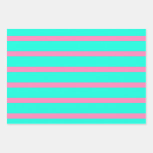 Pastelltürkis, blau-grün und rosa Streifen Geschenkpapier Set