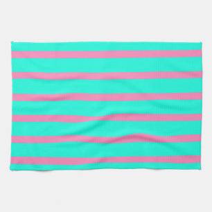 Pastelltürkis, blau-grün und rosa Streifen Geschirrtuch