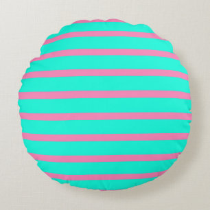 Pastelltürkis, blau-grün und rosa Streifen Rundes Kissen