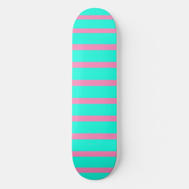 Pastelltürkis, blau-grün und rosa Streifen Skateboard (Vorderseite)