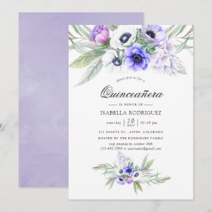 Pastellviolette Floral Quinceañera Einladung