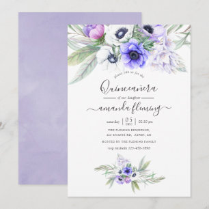 Pastellviolette Florale Quinceañera Einladung