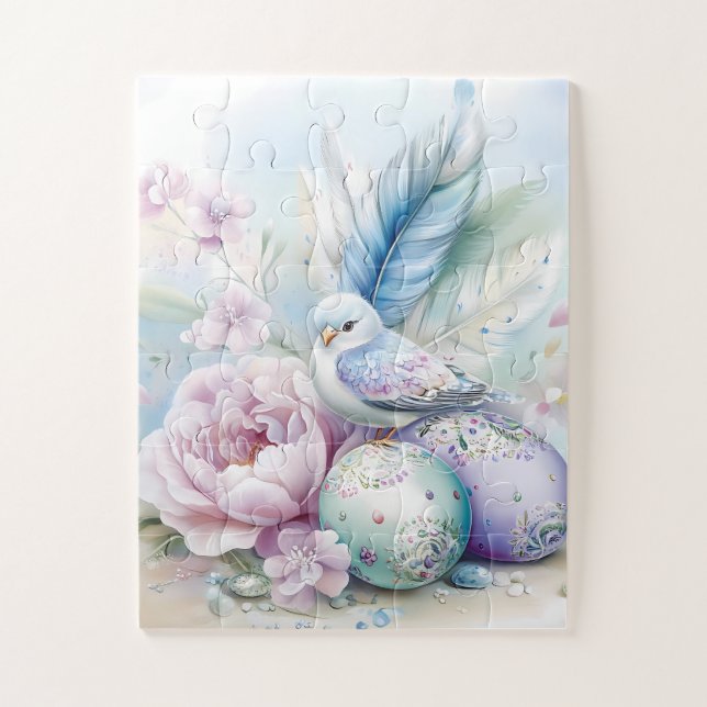 Pastellvogel, Pfingstrose und Ostereier Puzzle (Vertikal)