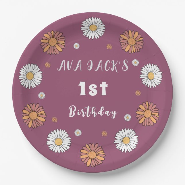 Pastellweiße und rosa orangefarbene Blume Pappteller (Vorderseite)