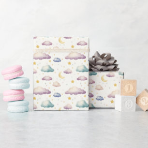 Pastellwolken / Sterne / Monde auf Elfenbein Geschenkpapier