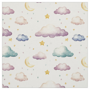 Pastellwolken / Sterne / Monde auf Elfenbein Stoff