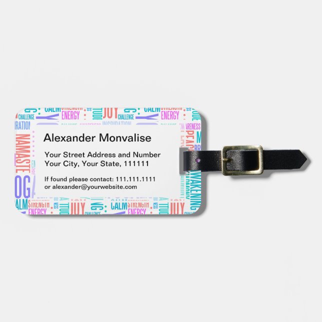 Pastellyoga-Wort-Wolken-elegantes Muster Gepäckanhänger (Vorderseite horizontal)