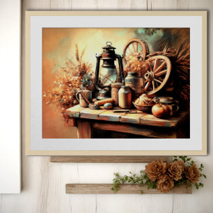 Pastellzeichnung vintage Stillleben Bauernhaus  Poster