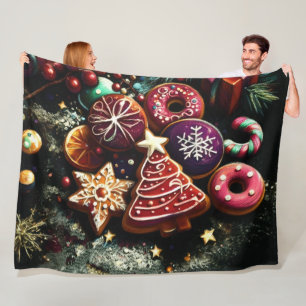 Pastellzeichnung Weihnachtsleckereien Fleecedecke