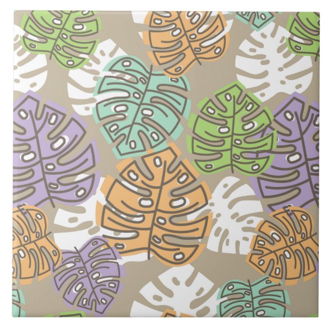 Pastellzifische Blätter Keramik Fliese (Vorderseite)