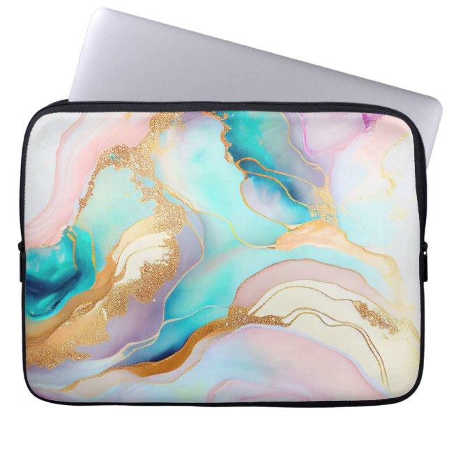 Pastelmarmorfarbe abstrakter Glitzer Kunst Laptopschutzhülle (Vorderseite)