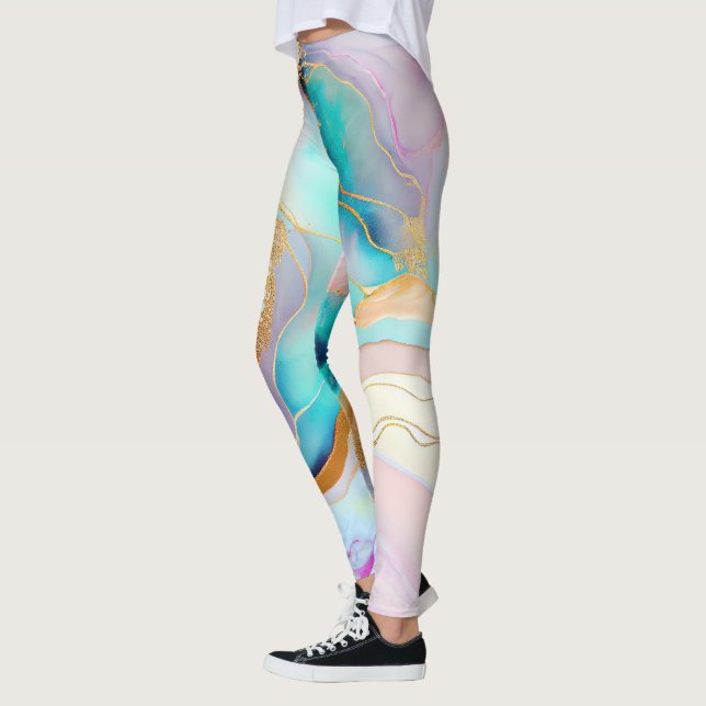 Pastelmarmorfarbe abstrakter Glitzer Kunst Leggings (Links)