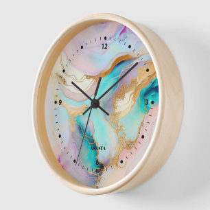 Pastelmarmorfarbe abstrakter Glitzer Kunst Uhr