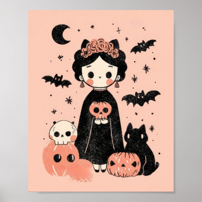 Pasteloween Frida Kahlo Pink Halloween Kinderzimme Poster (Vorne)