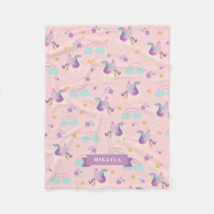 Pastelpink Niedliches Regenbogen-Einhornmuster Fleecedecke