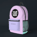 Pastelpink | Personalisiertes Firmenlogo und Text Bedruckter Rucksack<br><div class="desc">Classic pastellblau und lavender lila | Personalisiertes Firmenlogo und Text Moderner Business-gedruckter Rucksack</div>