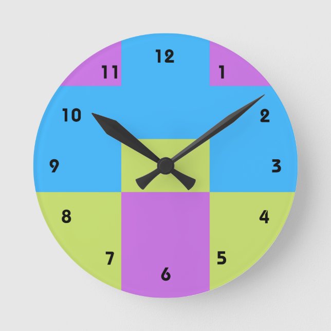 Pastelrino Moderner Farbblock Runde Wanduhr (Vorderseite)