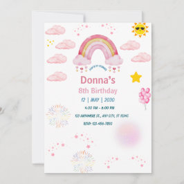 Pastelrosa Wasserfarbe niedliches Regenbogenmädche Einladung