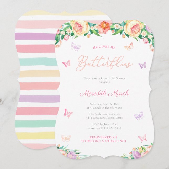 Pastels Butterfys Garden Brautparty Party Einladung (Vorne/Hinten)