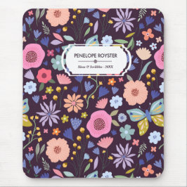 Pastels & Dark Plum Floral Pattern Name Mouse Pad Mousepad