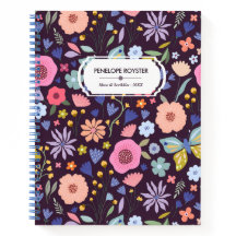 Pastels & Dark Plum Floral Pattern Name Notebook