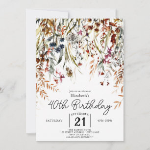 Pastels Garden Wildblumen 40. Geburtstag Einladung