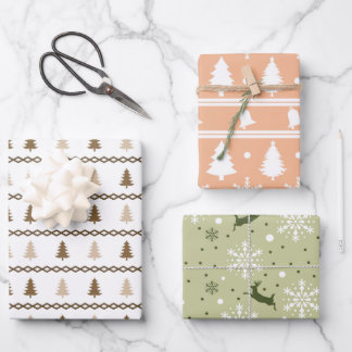 Pastels Grün weiße Weihnachtsbaum Schneeflocken Se Geschenkpapier Set