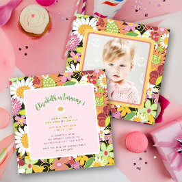 Pastels Spring Blwers Foto Girl's Birthday Party Einladung