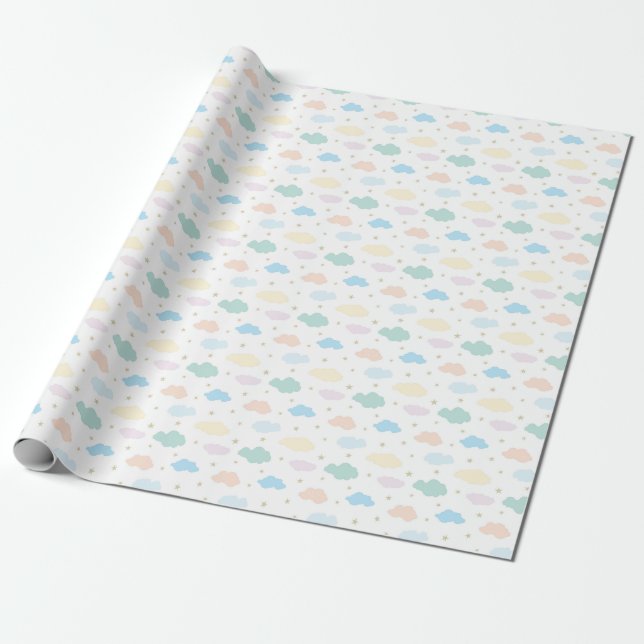 Pastelstars und Wolken Geschenkpapier (Ungerollt)