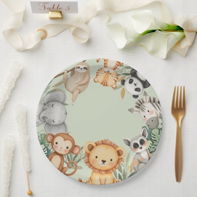 PastelTropical Wild One Jungle Safari Tiere Pappteller (Hochzeit)