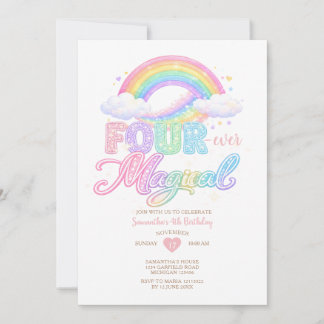 Pastelwolke Magischer Regenbogen 4. Geburtstag Einladung
