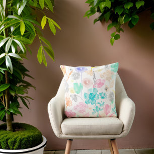 Pastete Blume Wasserfarben Aquamarin Rosa Orange G Kissen