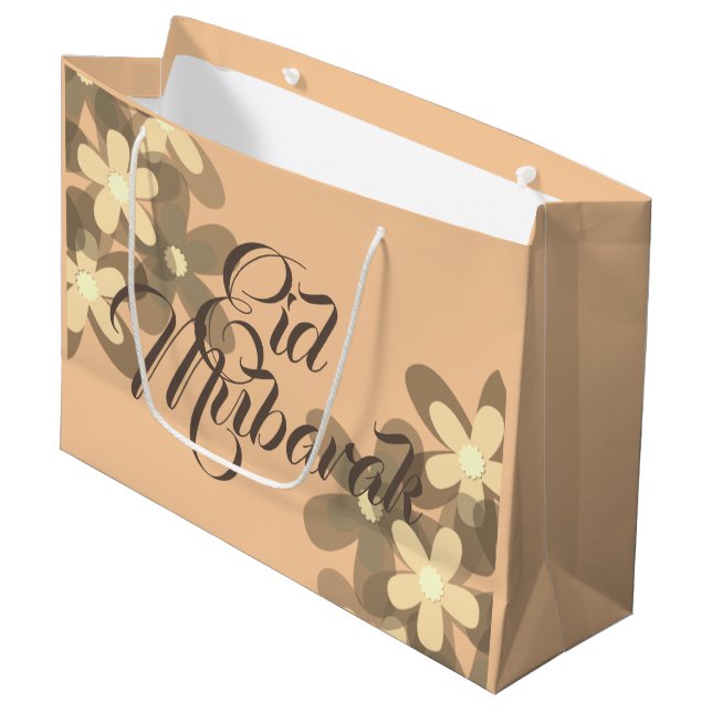 Pastete floral Eid Mubarak Geschenktasche Große Geschenktüte (Vorderseite Schrägansicht)