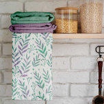 Pastete, lila und grüne Wasserfarben Geschirrtuch<br><div class="desc">Hübsches und trendy lila und grünes Laub. Niedliches und modernes botanisches Illustrationsmuster mit lila und grünen,  pastellfarbenen Ästen.</div>