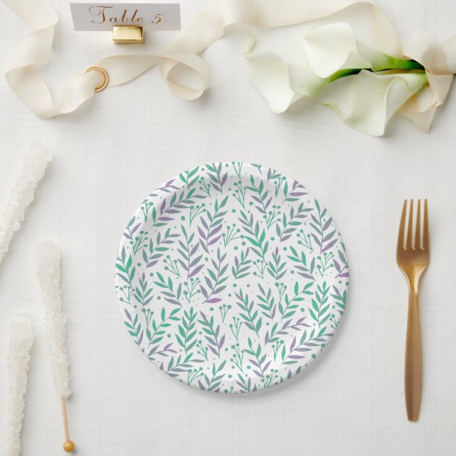Pastete, lila und grüne Wasserfarben Pappteller (Hochzeit)