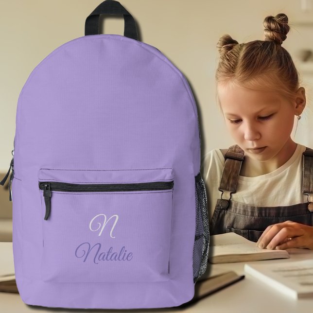 Pastete Lila Vollfarbe mit Monogramm Bedruckter Rucksack (Von Creator hochgeladen)
