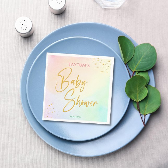 Pastete Regenbogenfarben Babydusche bedruckt Serviette (Pastel rainbow ombre baby shower monogram printed napkins template personalized table decor)