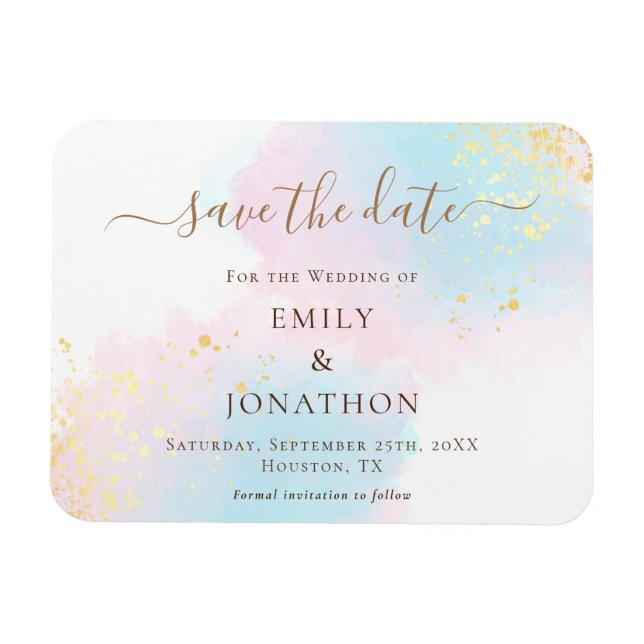 Pastete Wasserfarben Pink Gold Blue Save the Date Magnet (Horizontal)
