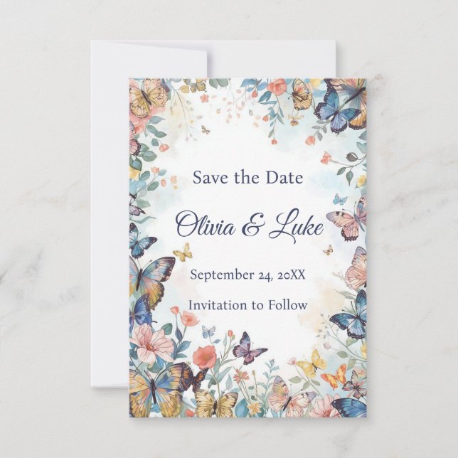 Pastete Wildblume und Schmetterling Save the Date (Vorderseite)