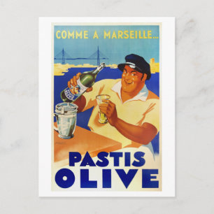 Pastis Olive - Vintage französischer Weinposter Postkarte