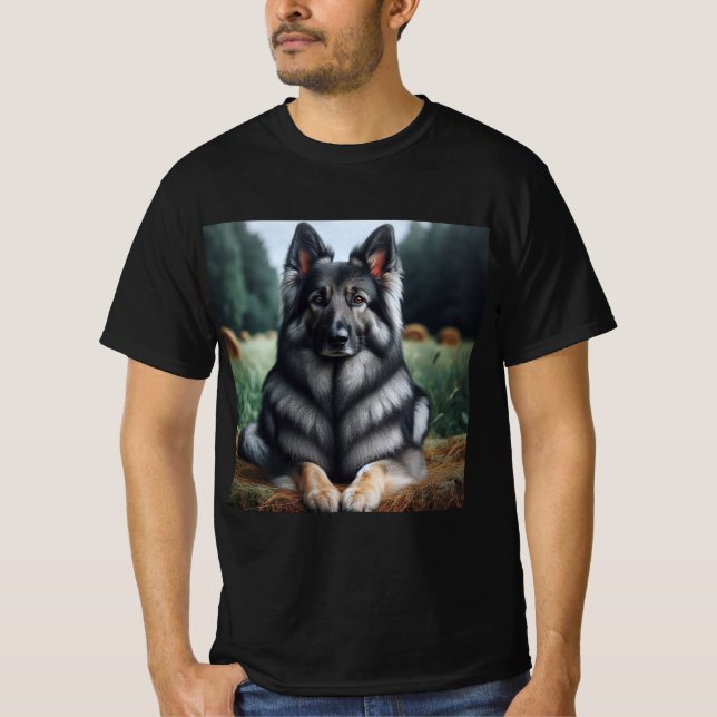 Pastor Alemán Gris de Pelo Largo, Elegancia Canina T-Shirt (Vorderseite)