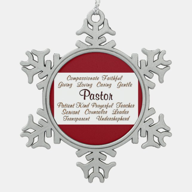Pastor-Attribute Schneeflocken Zinn-Ornament (Vorderseite)
