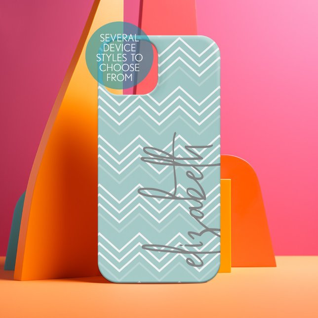 Pastor baby blue Zickzack Pattern - Script Name Samsung Galaxy Hülle (Personalized Phone Case - Pick Your Device Style and Customize the Design)