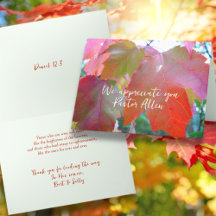 Pastor-Bedankungskarte mit Herbstlaub-Motiv
