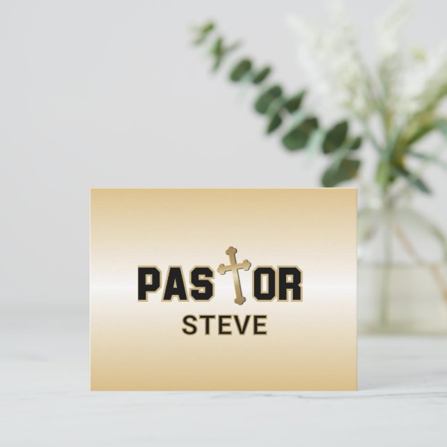 Pastor Black Cross Personalisiert Postkarte (Stehend Vorderseite)