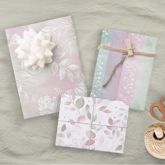 Pastor Floral Pink Green Lavender Floral Geschenkpapier Set (Von Creator hochgeladen)