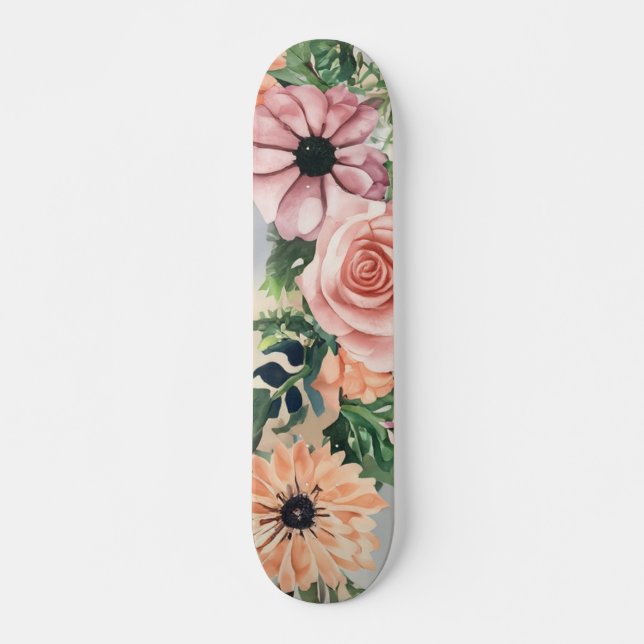 Pastor Floral Wasserfarben Kraut Rosa Rose Skateboard (Vorne)