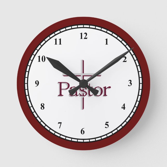 Pastor Gray Cross Round Clock Runde Wanduhr (Vorderseite)