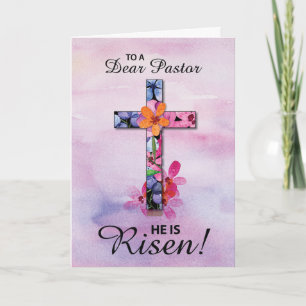Pastor Oaster Er ist Risen Cross Wasserfarbe Blume Karte